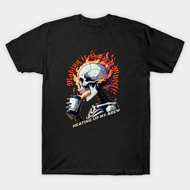 Fiery Skull Brew - Unleashing the Heat of Hot Coffee T-Shirt by Conversion Threads